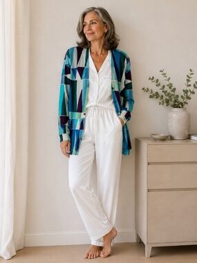 In Bed With You Cotton Silk Printed Long Line Cardigan Lightweight Geometric